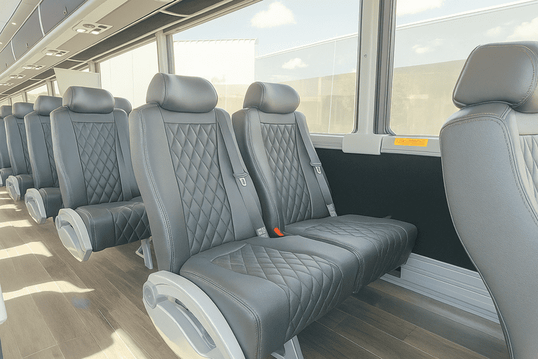 interior of Garland Minibus Company charter bus