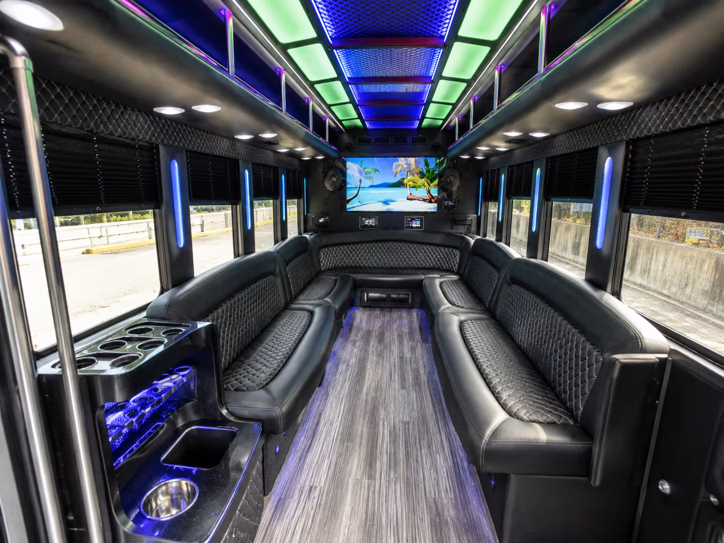 garland 18 passenger party bus inside
